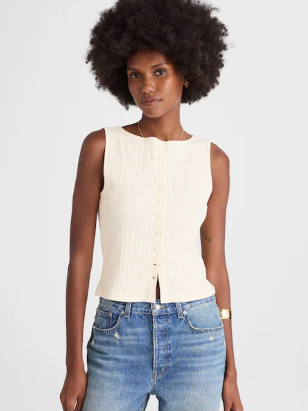 Madewell Cherry Red Ribbed Button-Front Tank - Picture 2 of 6